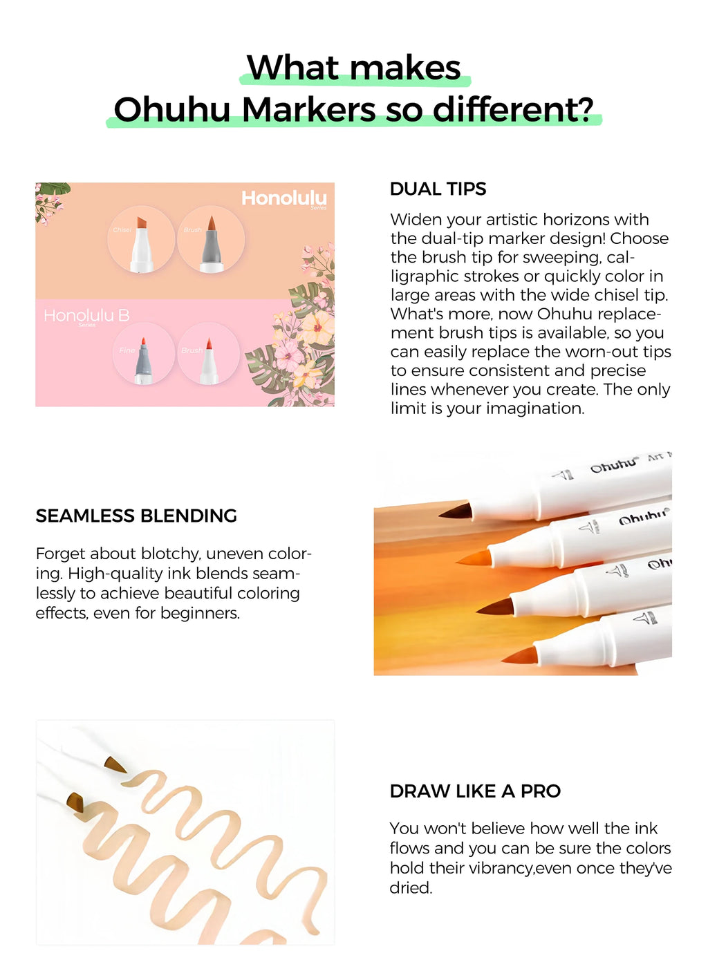 Ohuhu Honolulu 36 Skin Colors Marker Pen Set Alcohol Art Markers