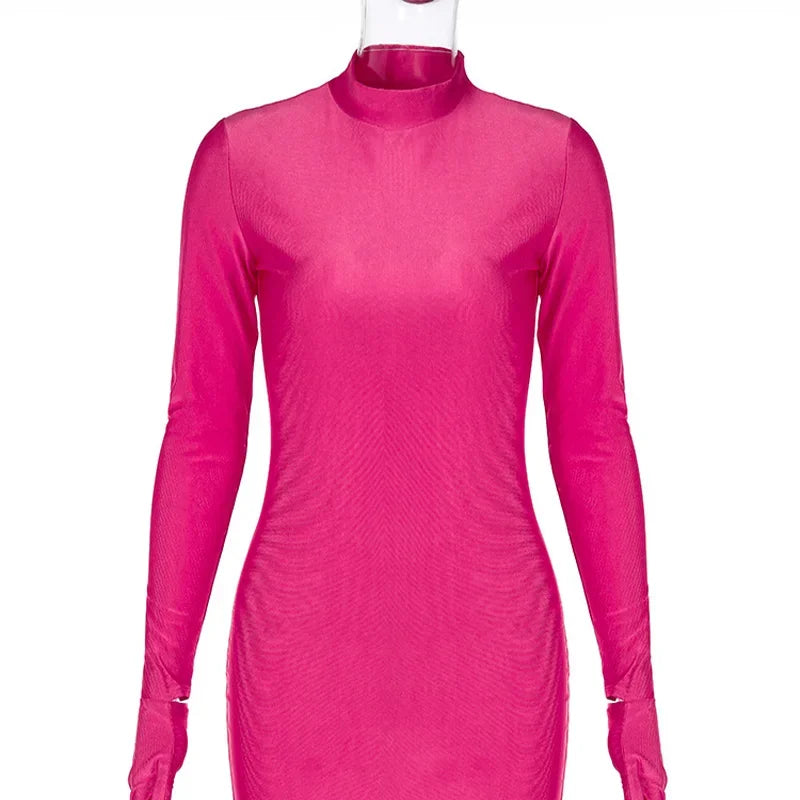 Solid Long Sleeve With Gloves Mini Dress.