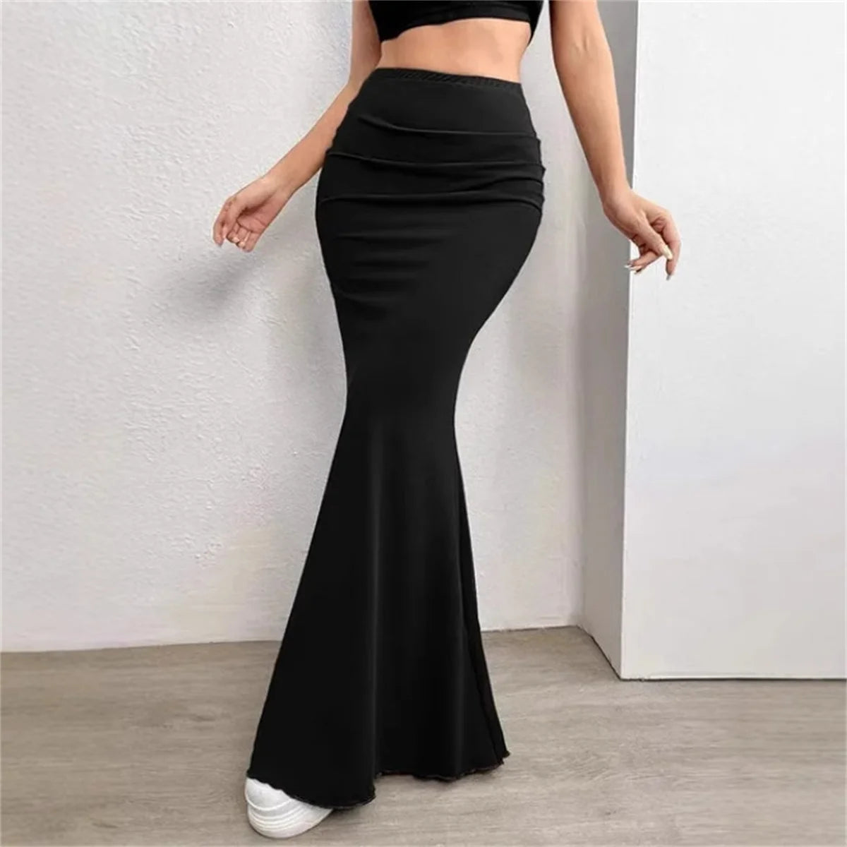 Women Solid Slim Fishtail Skirt