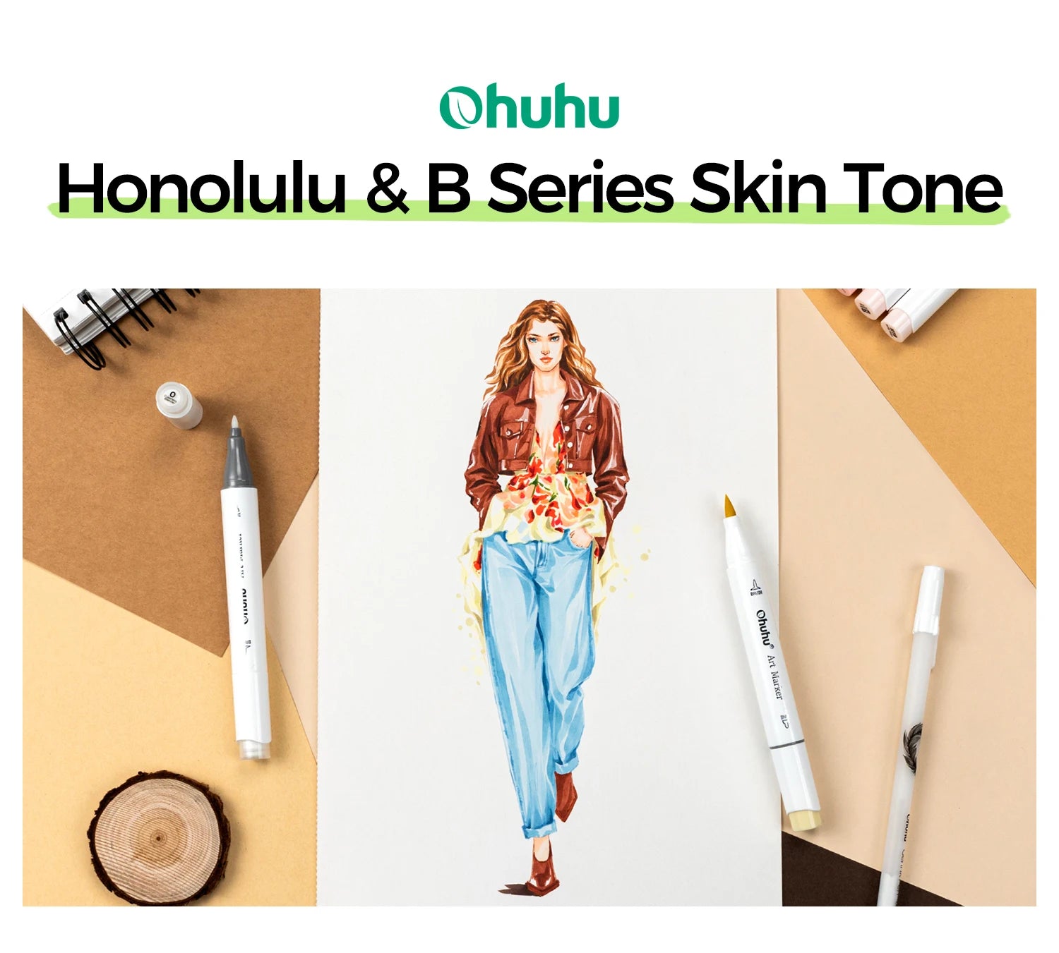 Ohuhu Honolulu 36 Skin Colors Marker Pen Set Alcohol Art Markers