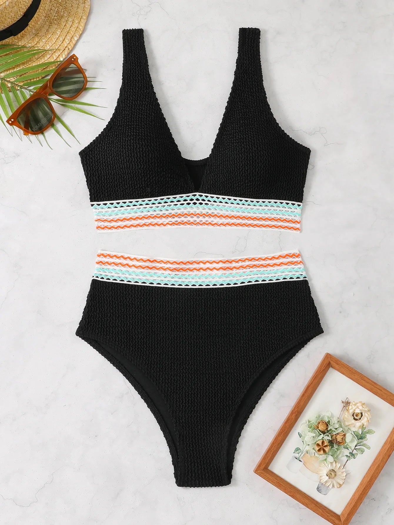 2025 Sexy Strape Tape Swimsuit Women Solid High Waist Bikini Set