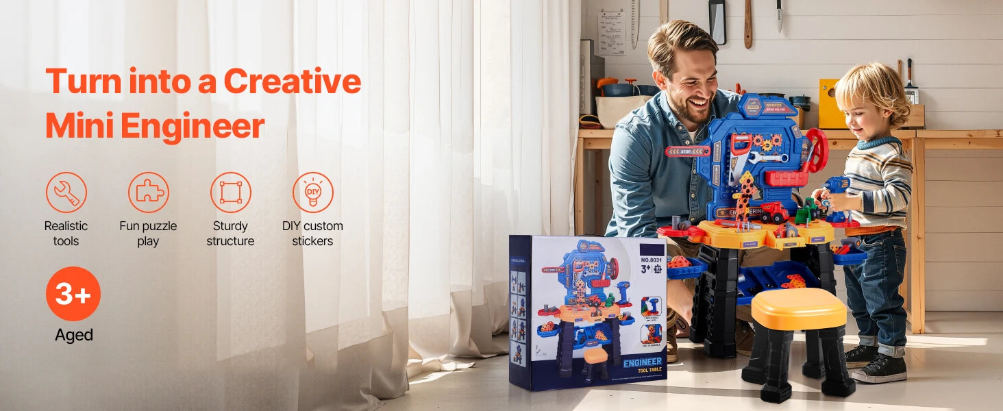 SucceBuy 181 pcs Kids Tool Bench Realistic Transformable Tool Set with Toddler Bench Pretend Play Learning Gift for Children Toy