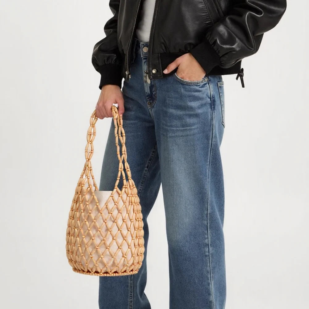 Wooden Bead Woven Hand Bag Hollow-out Tote Bag
