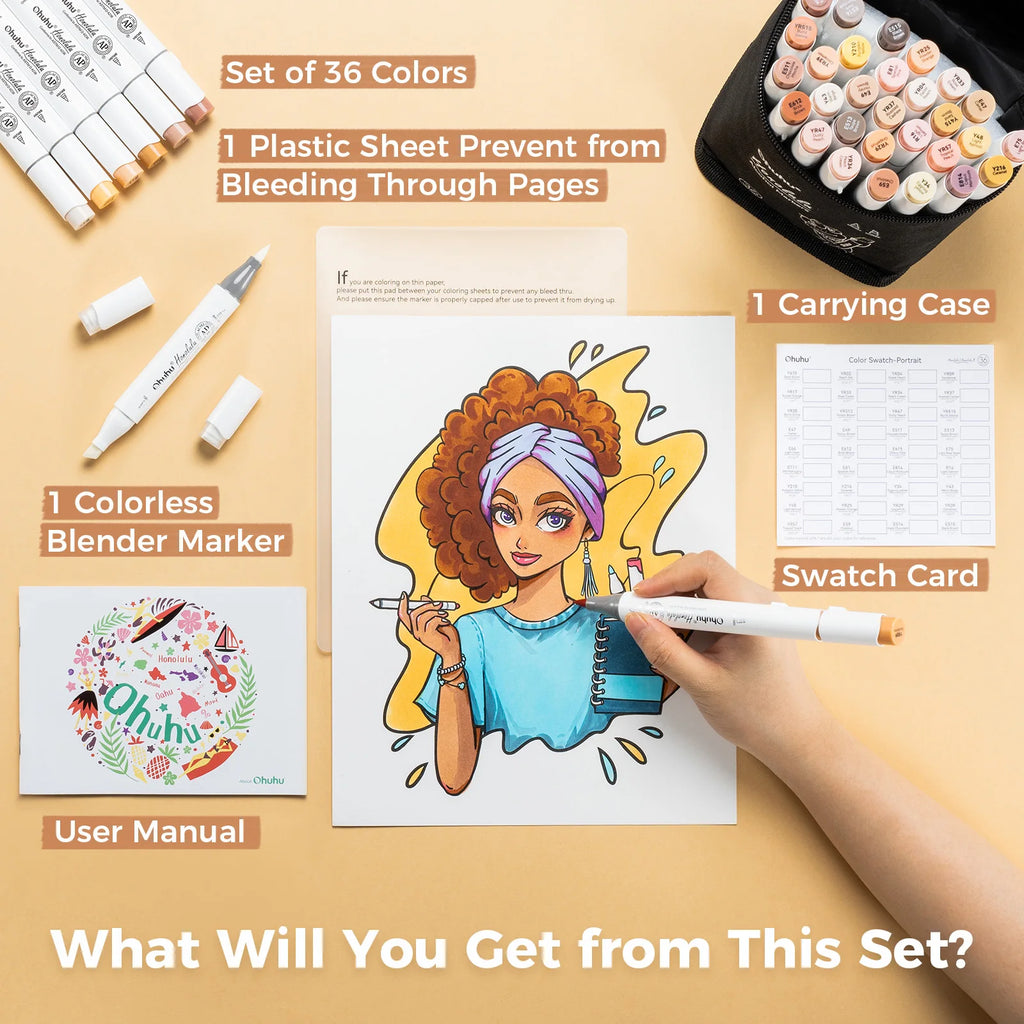 Ohuhu Honolulu 36 Skin Colors Marker Pen Set Alcohol Art Markers