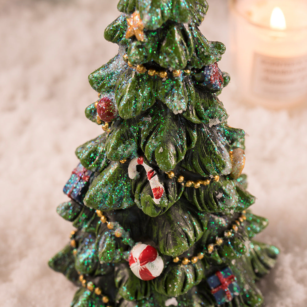 Miniature Decorated Christmas Tree Tabletop Ornament - Holiday Village Display Decoration(green)-1