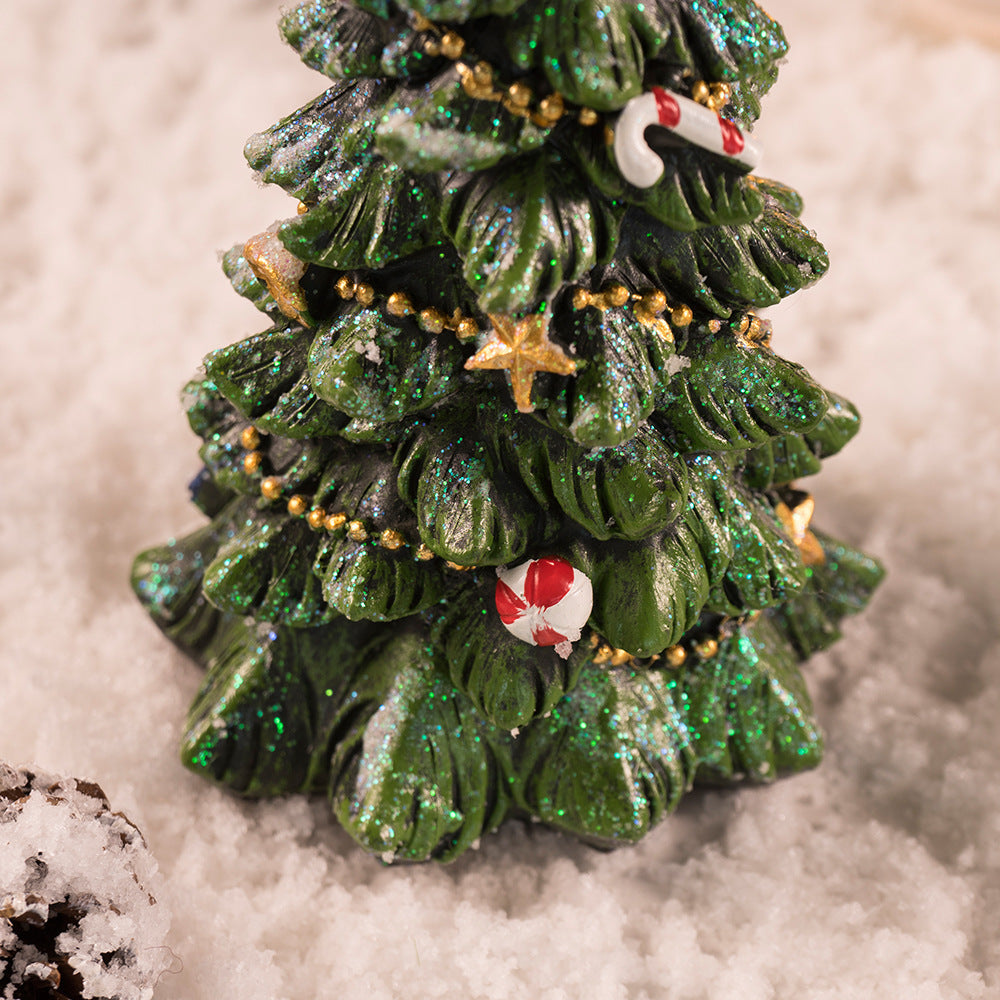 Miniature Decorated Christmas Tree Tabletop Ornament - Holiday Village Display Decoration(green)-2