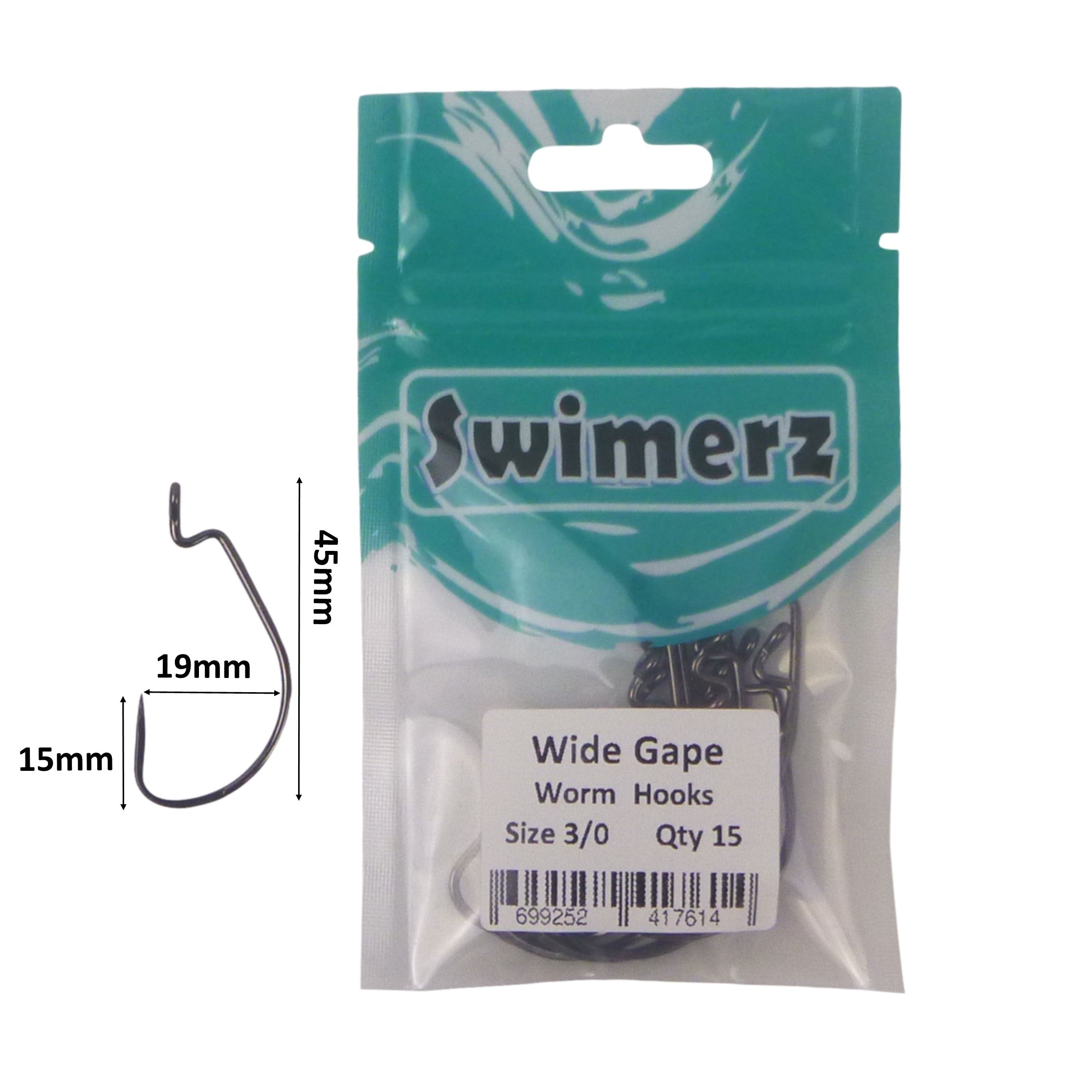 Swimerz 3/0 Wide Gape Worm Hook 15 Pack-2
